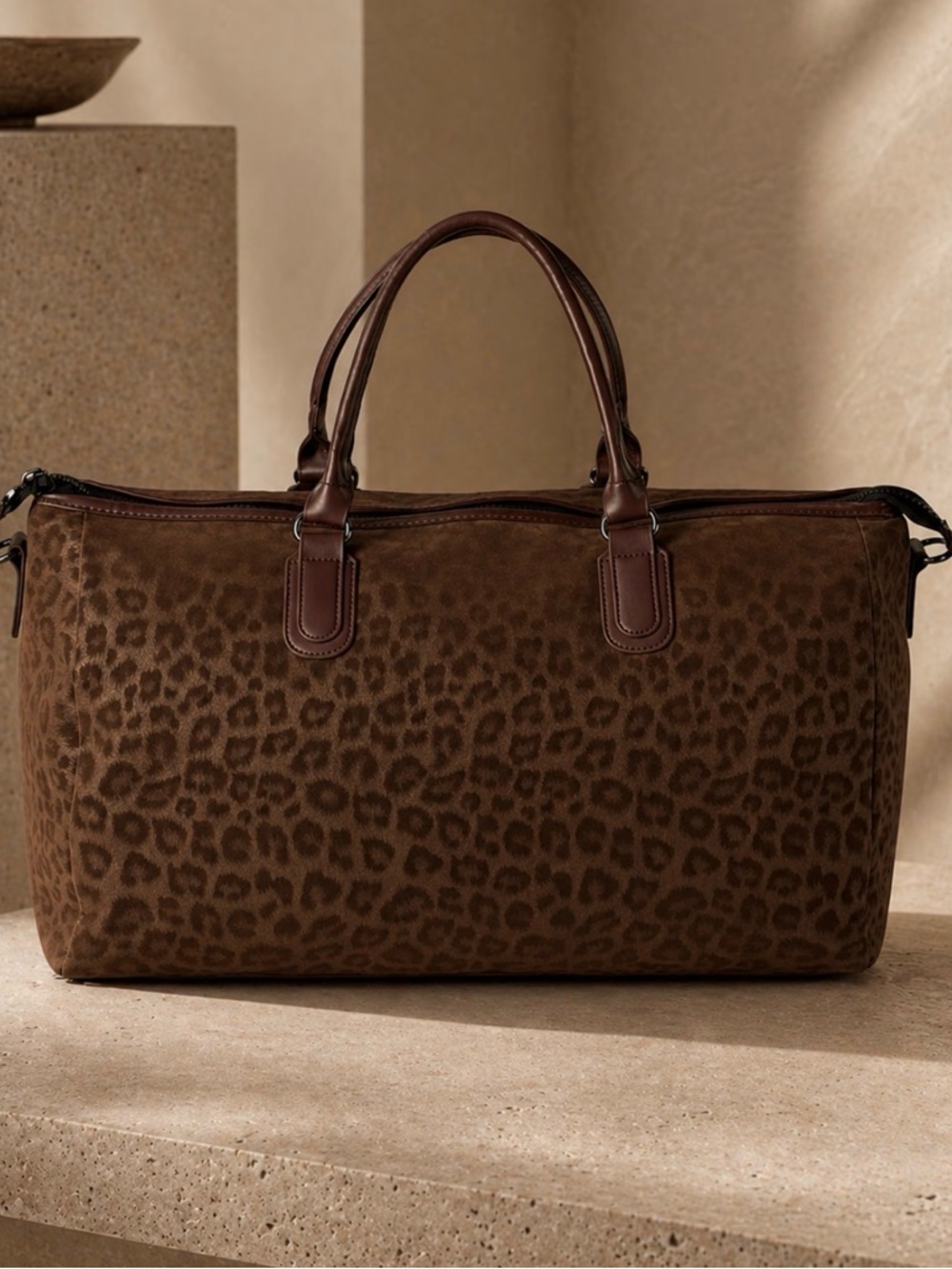 Privata Brown Leopard Print Travel Duffel Bag - Picture 3 of 3